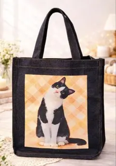 受*読様 猫バッグ　首を傾げるハチワレ　トートバッグ　愛猫とお散歩　便利バッグ