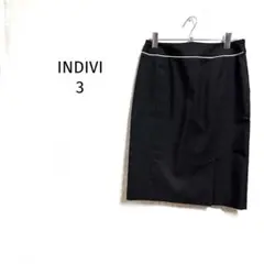 インディヴィ タイトスカート ブラック 日本製 上品シルエット 膝丈