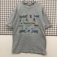 A706 半袖　Tシャツ プリント　昆虫　トンボ　ライトグレー　メンズ　L