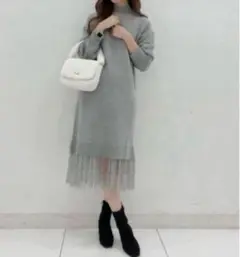 GU レースコンビネーションニットワンピース