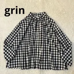 grin グリン　ギンガムチェック　ハイネックシャツ　ゆったり