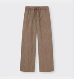 ブラウン系チェック ワイドパンツ　男女兼用　プルオンパンツ　チェック　ユニクロ