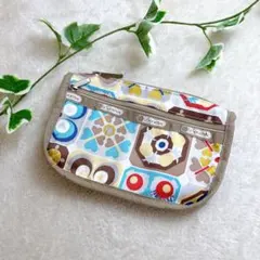 LeSportsac レスポートサック ポーチ 幾何学模様 白 水色 茶色