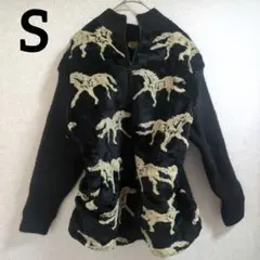 フリースジャケット 【S】馬柄 厚手 アウター ブラック 柄物 動物 レトロ