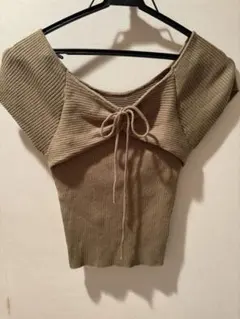 美品　リブ編み カーキ3wayフレンチスリーブのサムネイル
