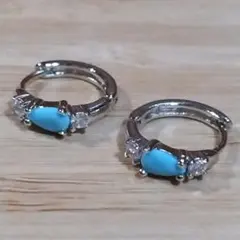 【匿名配送✨新品】フープピアス　シルバー　ターコイズ　ハワイアンジュエリー