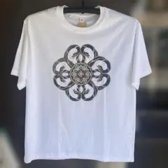 スネークと花のデザイン Tシャツ ホワイト