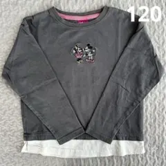 120 ロンT 長袖　ミッキー　ミニー 長袖カットソー グレー レイヤード風　秋