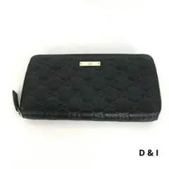 GUCCI グッチ シマレザー ラウンドファスナー 長財布 黒 レディース