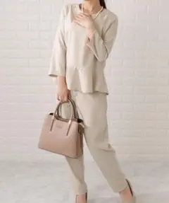LACE LADIES ペプラム パンツスーツ セットアップ ベージュ XL