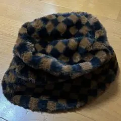 チェック柄ファーバケットハット