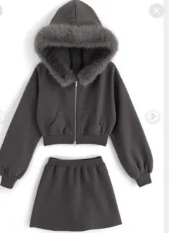 GRL ダークグレー フード付きセットアップ