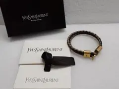 イヴサンローラン 編み込み レザー ブレスレット アクセサリー B5-Aのサムネイル