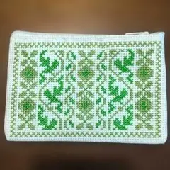 【匿名配送】パレスチナ刺繍 つるばら柄 ミニポーチ グリーン 緑