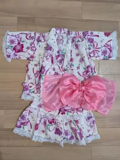 浴衣ドレス　帯付き　3点セット　女の子　100cm　花柄　浴衣　子供服