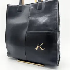 A261 良品 キタムラ トートバッグ ハンドバッグ レザー ブラック 男女兼用