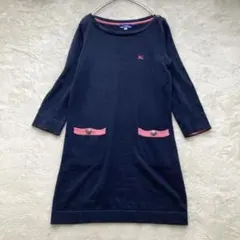 美品　BURBERRY BLUELABEL ロゴ刺繍　膝丈ニットワンピース　M