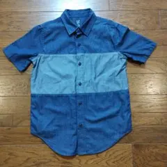 デニムブルー 半袖ボタンアップシャツ　約 140サイズ