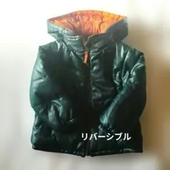 any Fam　リバーシブル 中綿コート　グリーングレンチェック　オレンジ