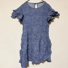 人気✨️SHEIN 【S】小花柄 ティアードフリル ミニワンピース ブルー 古着