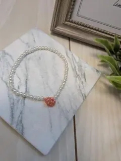 ピンク×ホワイト　パール　ビーズ　ブレスレット　【ハンドメイド】