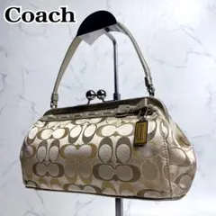 新品同様✨COACH アクセサリーポーチ がま口 シグネチャー イエローゴールド