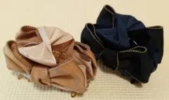 リボンデザイン ヘアクリップ 2色セット　ネイビー　 ベージュ