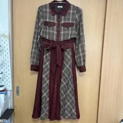アクシーズファム ブラウン系チェック シャツAラインワンピース Fサイズ
