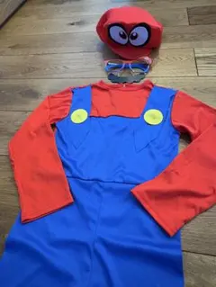 スーパーマリオ　ハロウィンコスチューム 帽子、髭つきメガネ付き