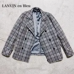 【美品】 LANVIN en Bleu ダブル ピーコート 千鳥柄 チェック
