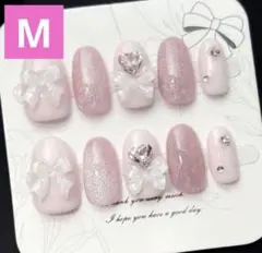 【M】ネイルチップ 韓国 量産 マグネット ラメ リボン 地雷 ウィッシュコア