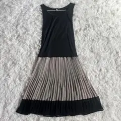 MICHEL KLEIN ノースリーブワンピース Mバイカラー Aライン フレア