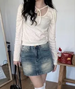 by muni:r ドットロングスリーブUネックTシャツ