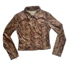 ヘビ柄 クロップドジャケット ブラウン系