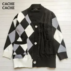 アーガイル ニット カーディガン V ネック セーター М