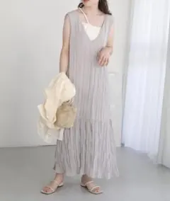 Bab バブ シワプリーツジャンパーワンピース ワッシャーシフォンワンピース