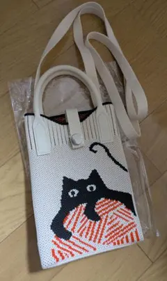 猫柄 ニット スマホショルダーバッグ