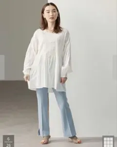 【新品】AMERICAN HOLIC インド綿スクエアレースギャザーシャツ 白