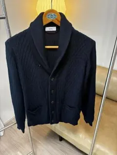 SHIPS ネイビー ケーブルニットカーディガン