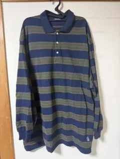 Nautica ストライプ 長袖ポロシャツ XL
