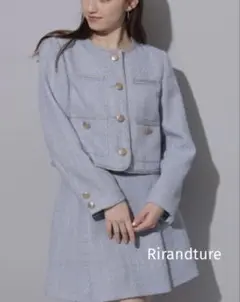 【未使用級】Rirandture ツイードジャケット　ノーカラー　ラメ　金ボタン