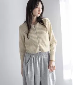 ダブルジップクロップドカーディガン　ローリーズファーム　アイボリー