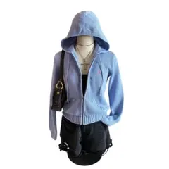 Ralph Lauren ラルフローレン ジップパーカー ニット 平成 水色