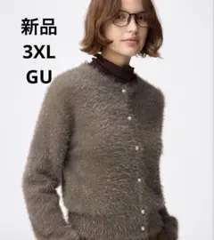 GU シャイニークルーネックカーディガン 3XL ブラウン