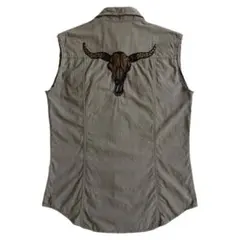 00s y2k バッファロー刺繍 ノースリーブ ミリタリーシャツ グランジ コア