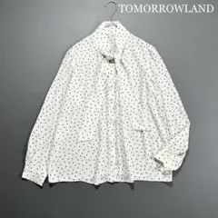 3757y 美品 トゥモローランド ドットボウタイ長袖ブラウス 白 S 日本製のサムネイル