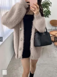 GRL ビジューボタンフェザーニットカーディガン[kz278]