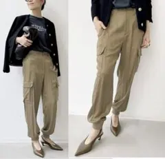 カーキ色 L'Appartementフィブリルサテンカーゴパンツ36アパルトモン