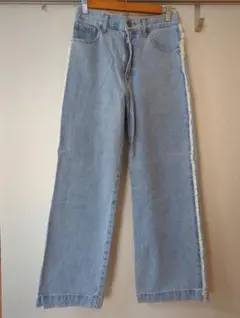 【フォロー割5%オフ❗️】ジーナシス　デニムパンツ　サイドフリンジ　ワイド　水色