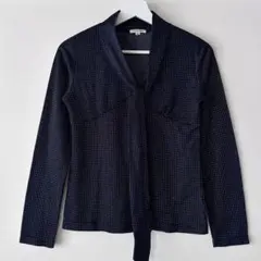 【美品】GLACIER ブラック ドット柄 リボン付き ブラウス Mサイズ